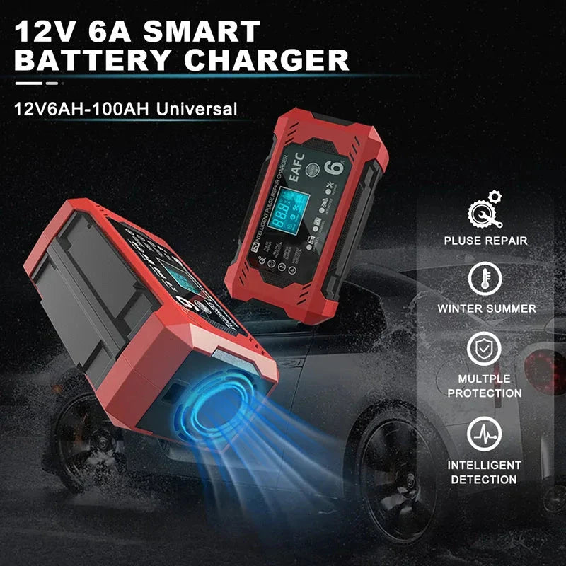 Carregador de Bateria 12V Inteligente para Carros e Motos com Visor LCD